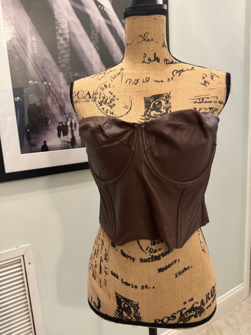 SKIMS Chocolate Brown Leather Strapless Bustier Top